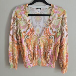 J.CREW Women's Long Sleeve Cardigan Lightweight Button-Up Size M Paisley Print